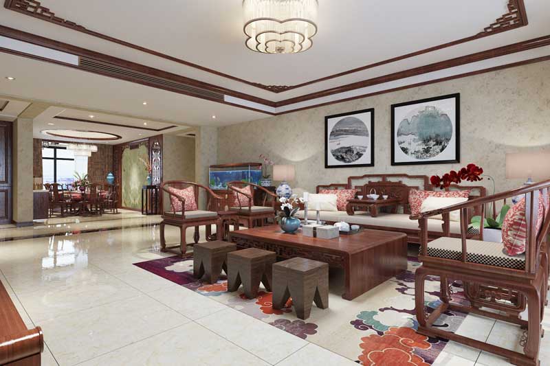 世紀(jì)名園260平米四室二廳三衛(wèi)新中式裝修效果圖