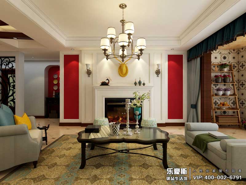 國際城148平米三室兩廳美式田園風(fēng)格裝修效果圖