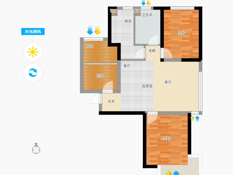國源和天下2室0廳1衛(wèi)1廚98平采光通風(fēng)圖 國源和天下2室0廳1衛(wèi)1廚98平采光通風(fēng)圖