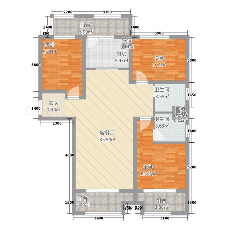 長久中心公園9號(hào)3室1廳2衛(wèi)1廚138㎡戶型圖