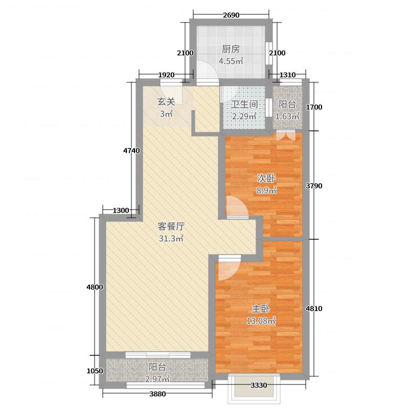 潤(rùn)德天悅城2室2廳1衛(wèi)1廚89㎡戶(hù)型圖