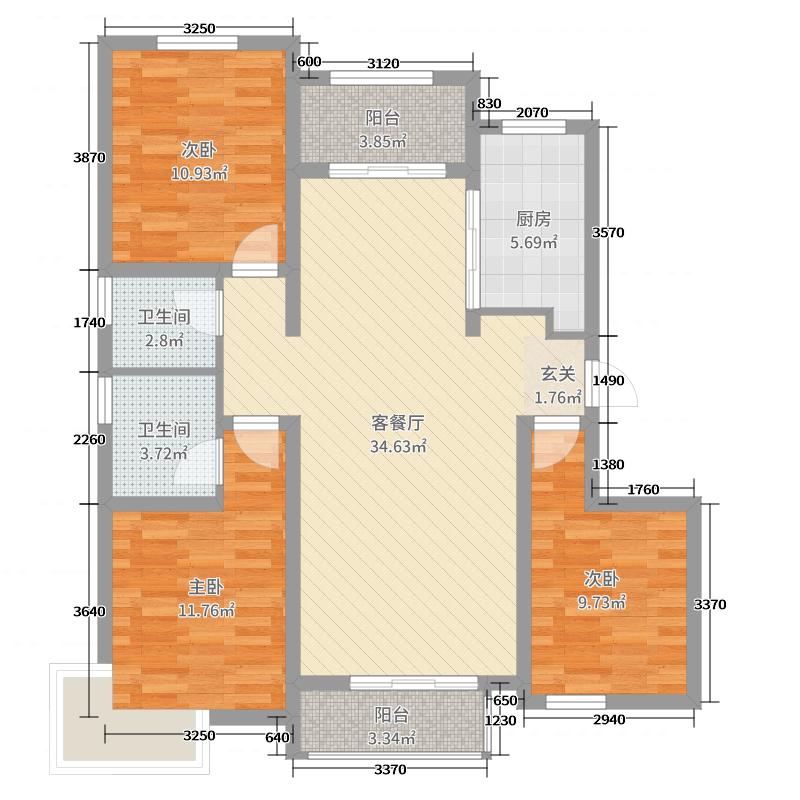 潤(rùn)德天悅城3室2廳2衛(wèi)1廚128㎡戶型圖