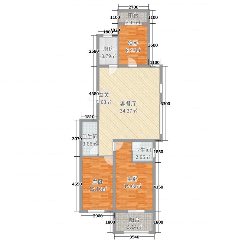 潤德天悅城3室2廳2衛(wèi)1廚130㎡戶型圖