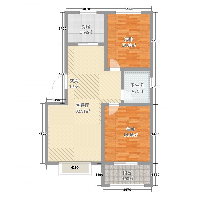 鑫界9號(hào)院2室0廳2衛(wèi)1廚85㎡戶型圖