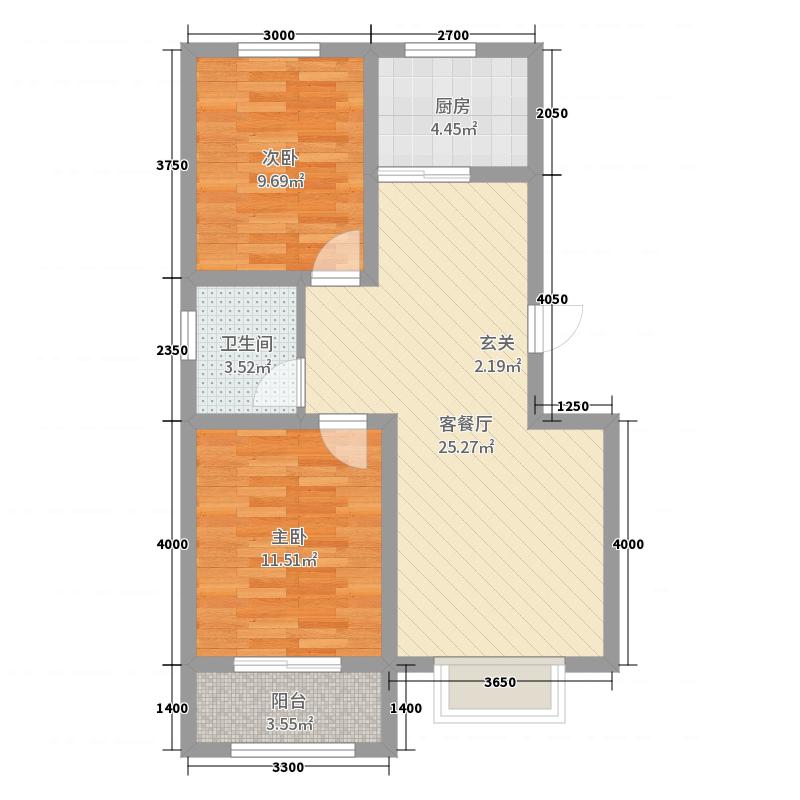 鑫界9號(hào)院2室1廳2衛(wèi)1廚88㎡戶型圖