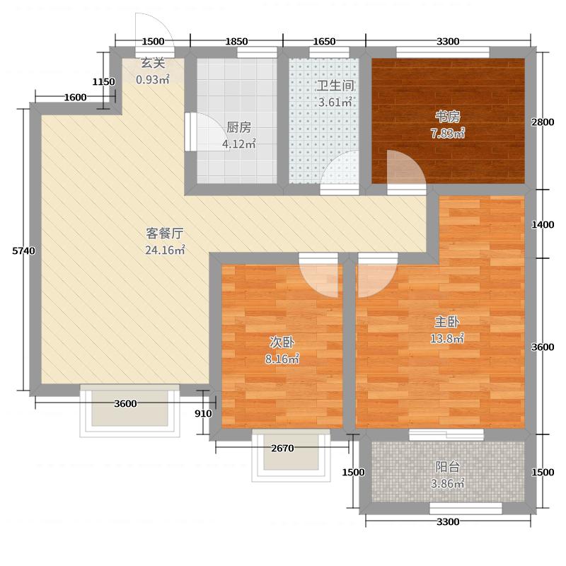 鑫界9號(hào)院2室1廳2衛(wèi)1廚98㎡戶型圖