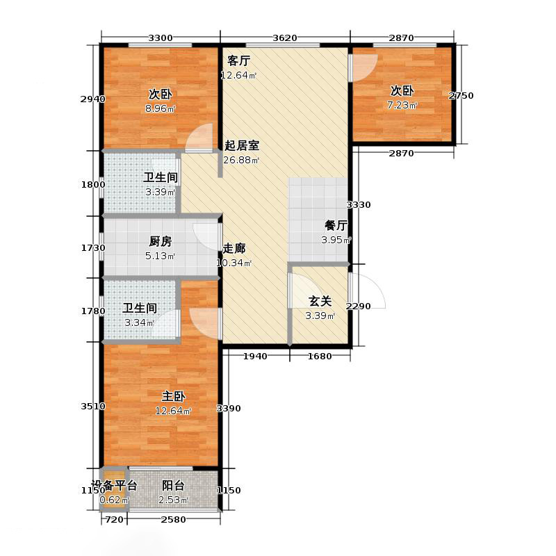 鑫界9號(hào)院3室1廳2衛(wèi)1廚101㎡戶型圖