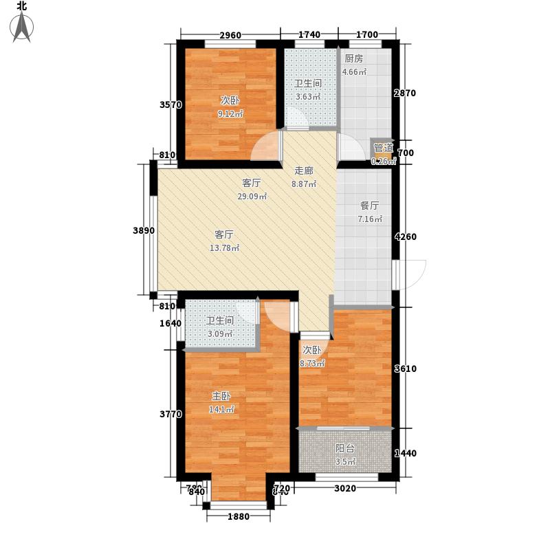 明瀚花香城3室1廳2衛(wèi)1廚109㎡戶型圖