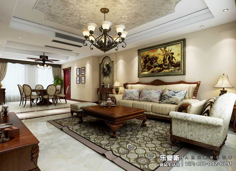 東勝紫御府168平米美式鄉(xiāng)村風(fēng)格裝修效果圖