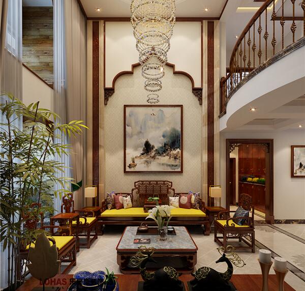 天山國賓一號新中式風(fēng)格別墅裝修效果圖 