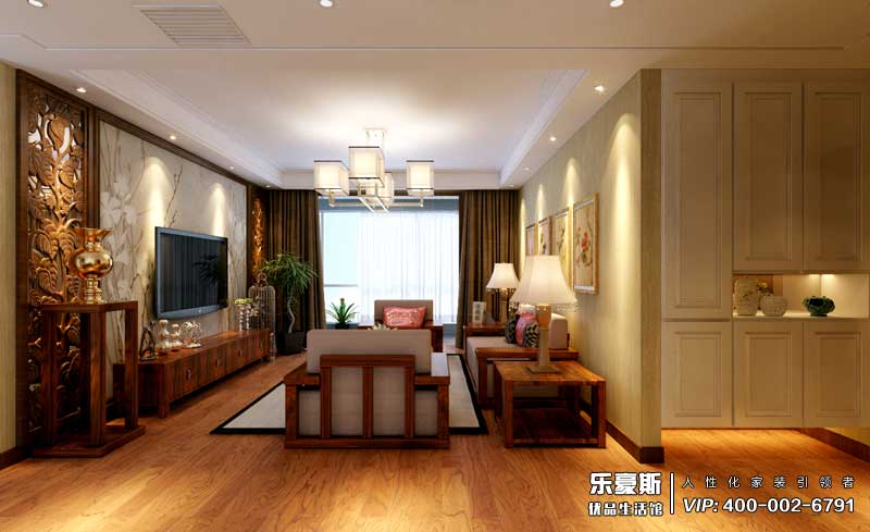 奧北公園三室新中式風格裝修效果圖