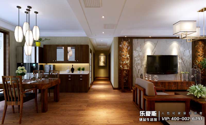 奧北公園三室新中式風格裝修效果圖