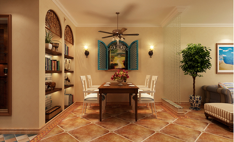 萬達(dá)廣場(chǎng)小區(qū)B北區(qū)98平米兩室兩廳美式混搭