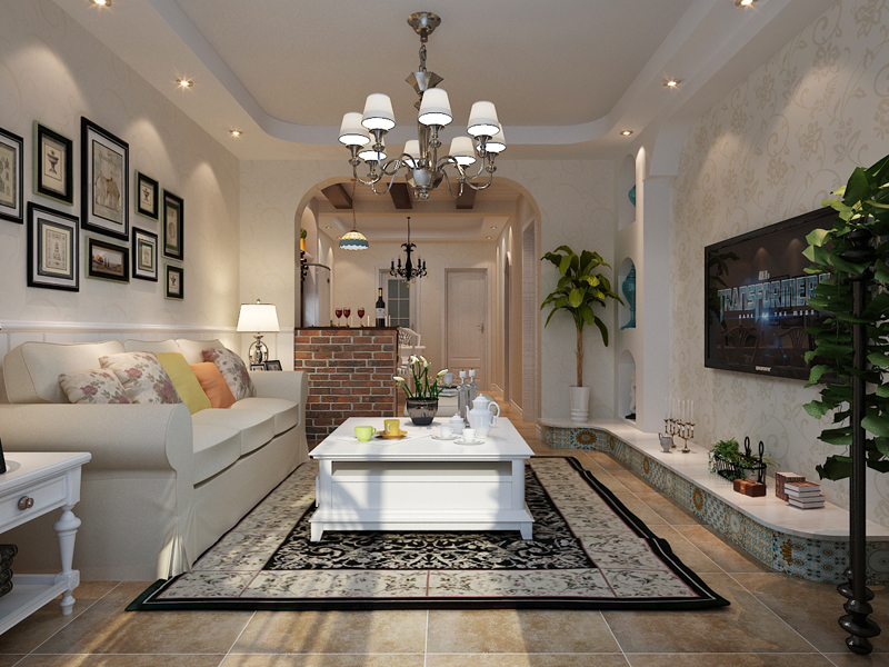 弘石灣小區(qū)98平米田園風(fēng)格