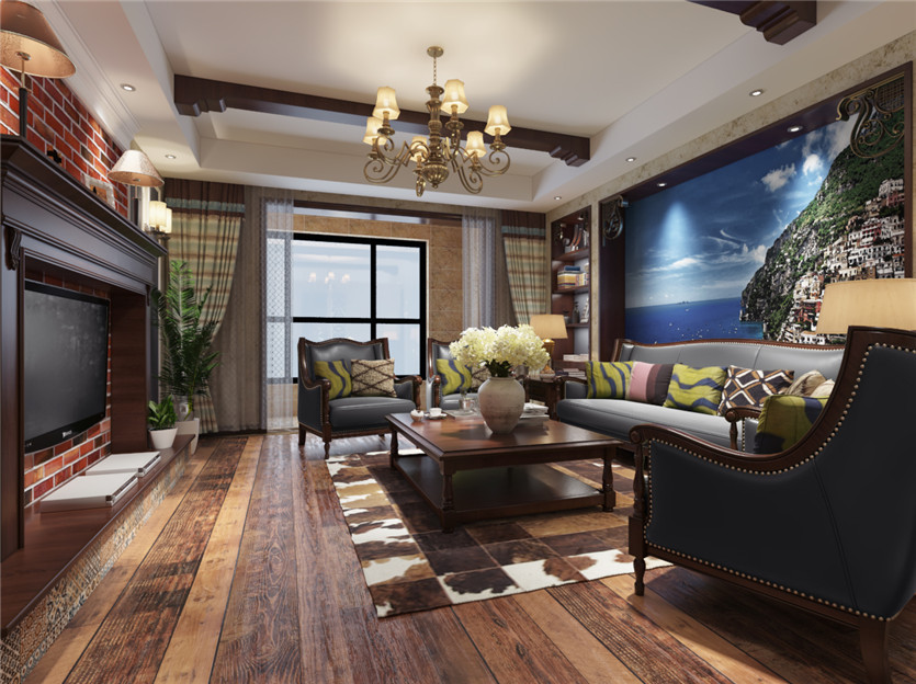 鹿錦苑168平米三室美式風格裝修效果圖