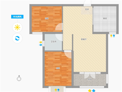 天璽名著2室2廳1衛(wèi)1廚92平米戶型采光通風(fēng)圖