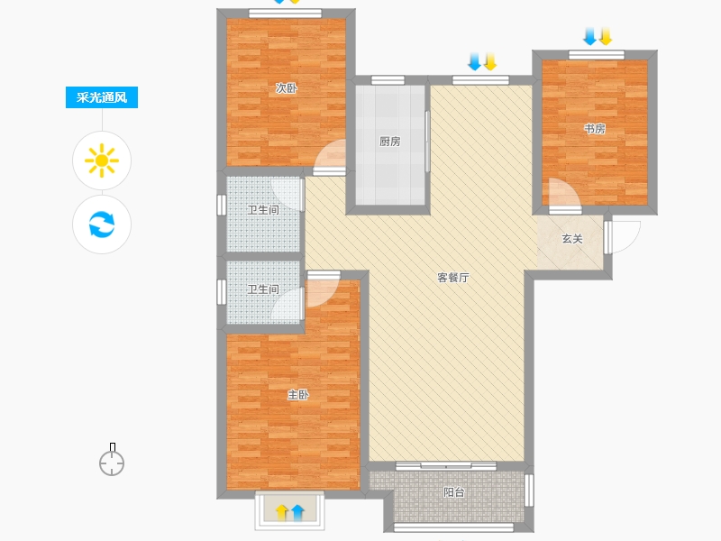 天璽名著3室2廳2衛(wèi)1廚134平戶型采光通風圖 天璽名著3室2廳2衛(wèi)1廚134平戶型采光通風圖