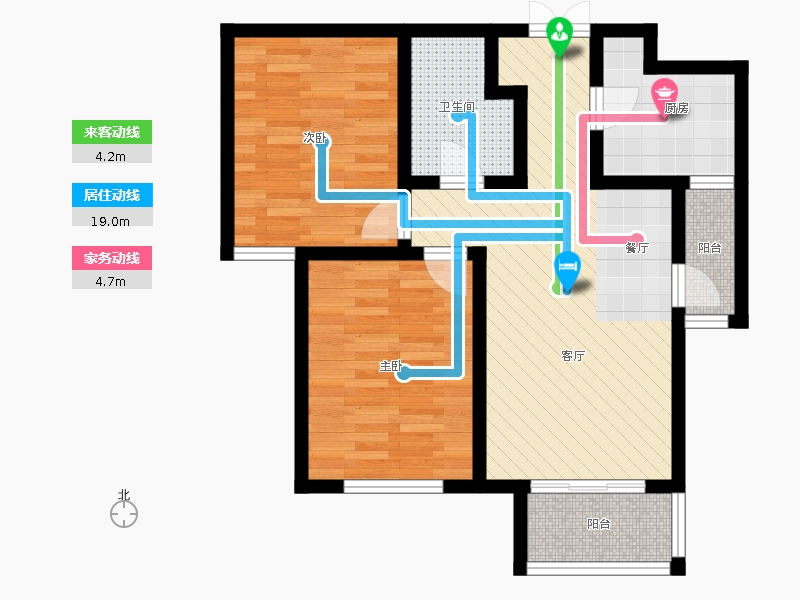 瀚唐2室2廳1衛(wèi)0廚89.00㎡動(dòng)線圖