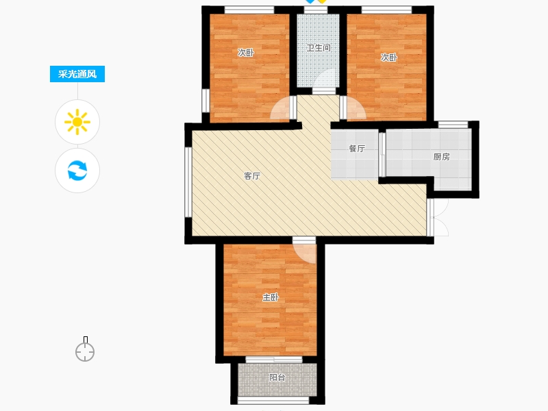 瀚唐3室2廳1衛(wèi)0廚108.00㎡采光通風圖