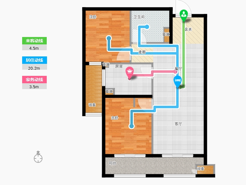林蔭大院2室1廳1衛(wèi)1廚85.00㎡動(dòng)線圖