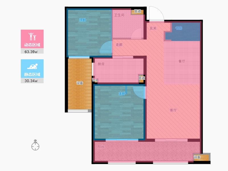 林蔭大院2室1廳1衛(wèi)1廚100.00㎡動靜分區(qū)圖