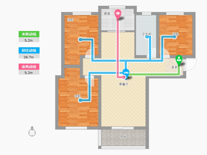 林蔭大院3室1廳2衛(wèi)0廚119.00㎡動(dòng)線圖