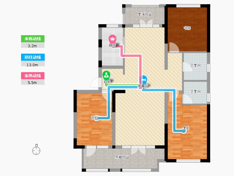 阿爾卡迪亞榮盛城3室2廳2衛(wèi)1廚139.00㎡動線圖