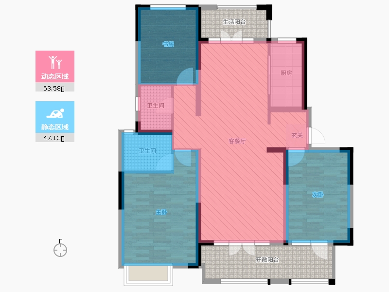阿爾卡迪亞榮盛城3室2廳2衛(wèi)1廚142.00㎡動靜分區(qū)圖