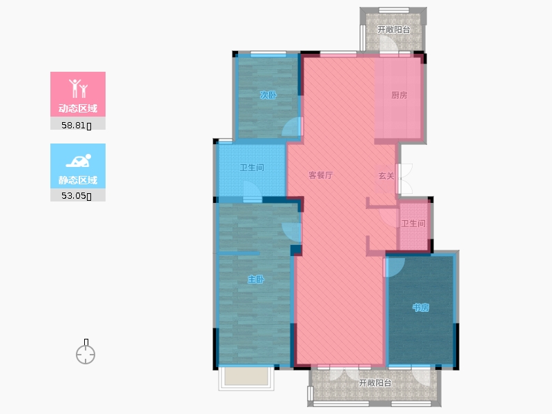 阿爾卡迪亞榮盛城3室2廳2衛(wèi)1廚144.00㎡動(dòng)靜分區(qū)圖