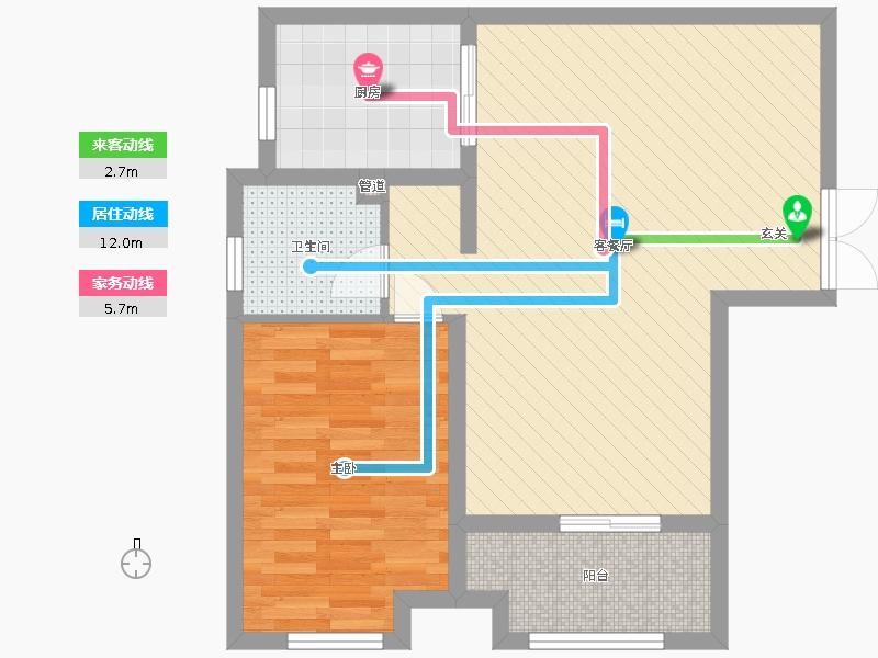 奧北公元1室2廳1衛(wèi)1廚79.00㎡動線圖