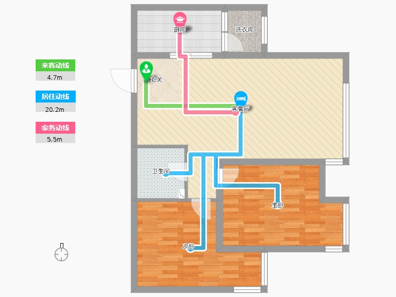 奧北公元2室2廳1衛(wèi)1廚90.00㎡動線圖