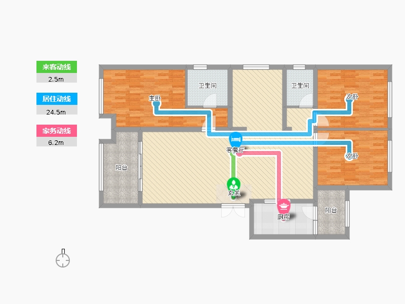 奧北公元3室2廳2衛(wèi)1廚151.00㎡動線圖