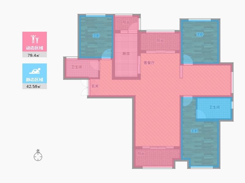 奧北公元3室1廳2衛(wèi)1廚152.00㎡動(dòng)靜分區(qū)圖