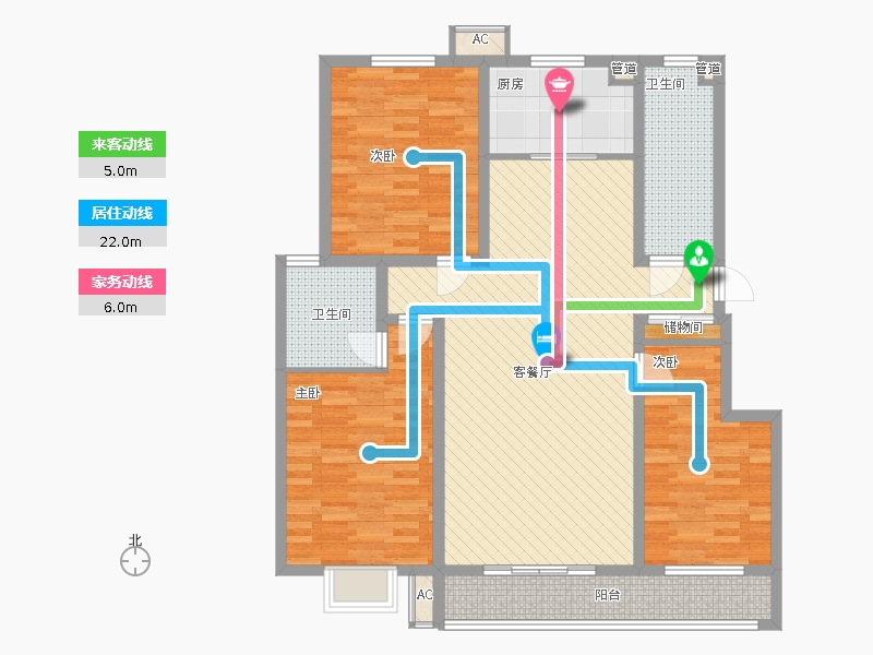 漢嘉海語(yǔ)城4室1廳2衛(wèi)1廚175.00㎡動(dòng)線圖