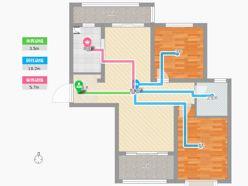 赫石府2室2廳1衛(wèi)1廚99.00㎡動線圖