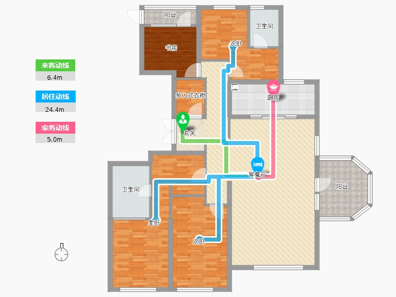 天山九峯4室2廳2衛(wèi)1廚168.00㎡動線圖
