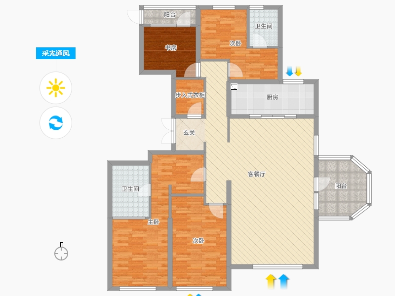 天山九峯4室2廳2衛(wèi)1廚168.00㎡采光通風圖