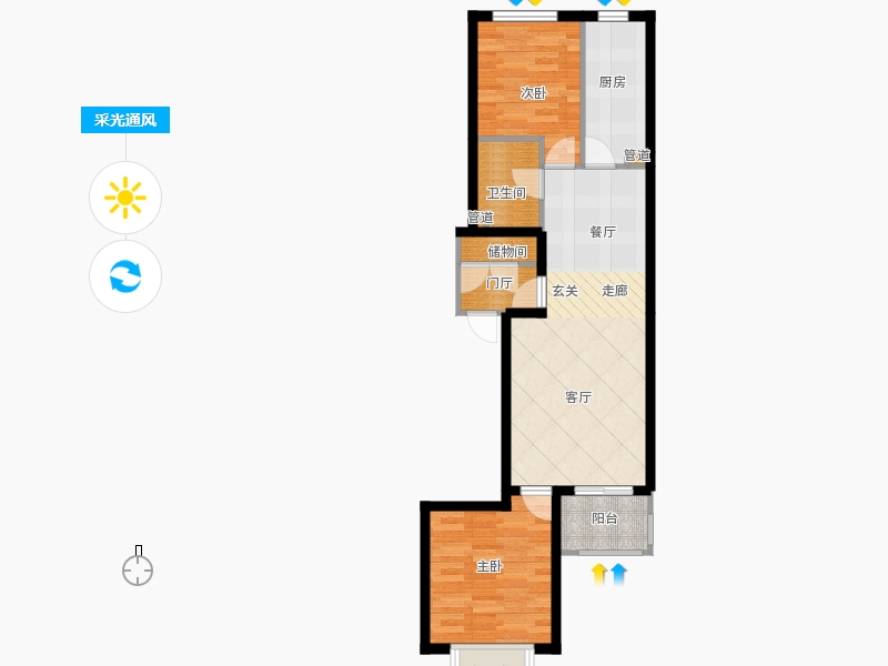 弘石灣2室0廳1衛(wèi)1廚88.00㎡采光通風圖