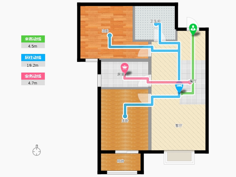 弘石灣2室2廳1衛(wèi)1廚90.00㎡動(dòng)線圖