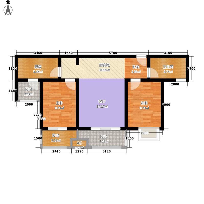 弘石灣2室2廳1衛(wèi)1廚97.00㎡戶(hù)型圖