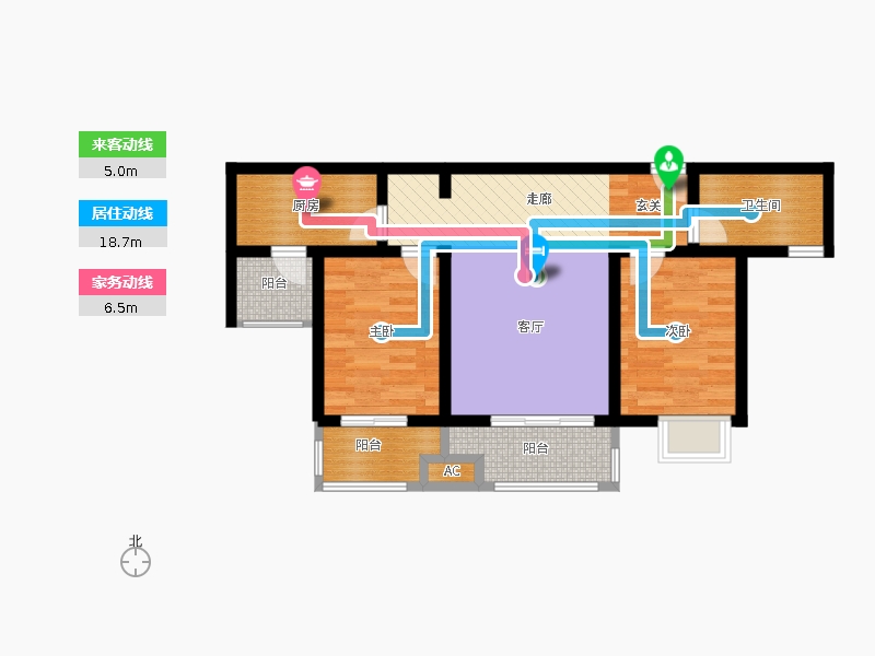 弘石灣2室2廳1衛(wèi)1廚97.00㎡動(dòng)線(xiàn)圖