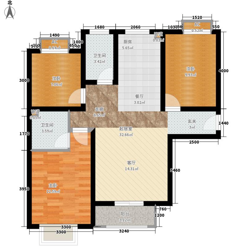 弘石灣3室2廳2衛(wèi)0廚107㎡戶型圖