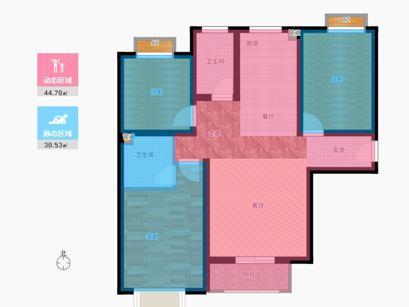 弘石灣3室2廳2衛(wèi)0廚107.00㎡動靜分區(qū)圖