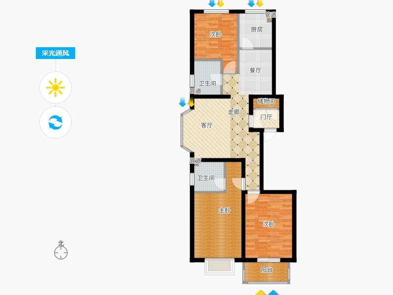 弘石灣3室2廳2衛(wèi)1廚123.00㎡采光通風圖