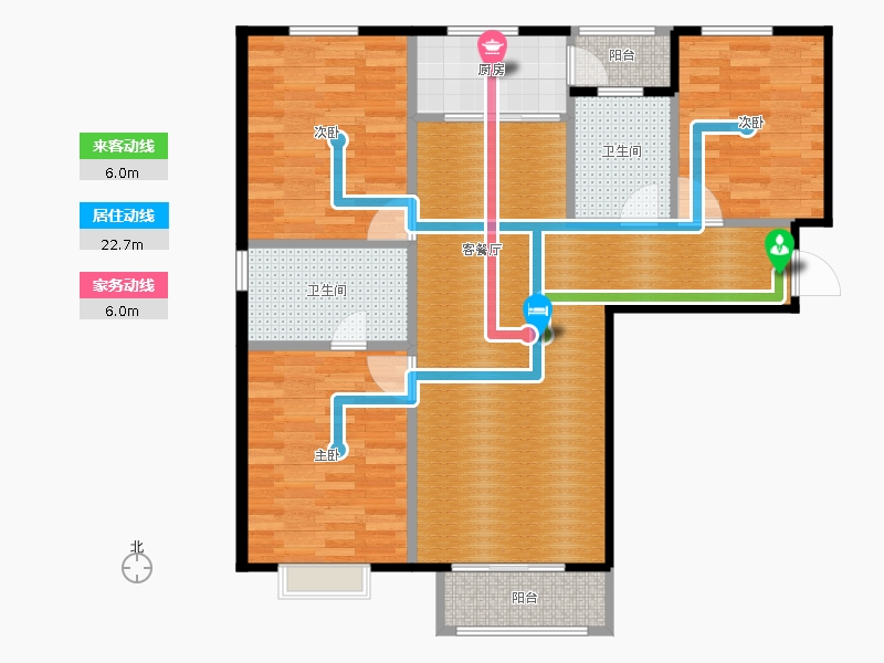弘石灣3室2廳2衛(wèi)1廚138.00㎡動(dòng)線圖