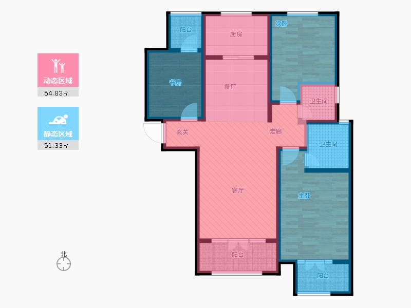 帝王國(guó)際3室0廳2衛(wèi)1廚133.00㎡動(dòng)靜分區(qū)圖