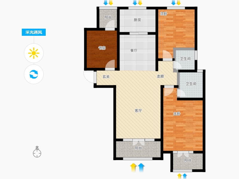 帝王國(guó)際3室0廳2衛(wèi)1廚133.00㎡采光通風(fēng)圖