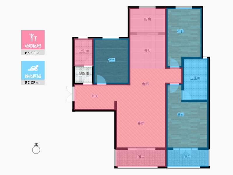 帝王國際3室2廳2衛(wèi)1廚147.00㎡動靜分區(qū)圖
