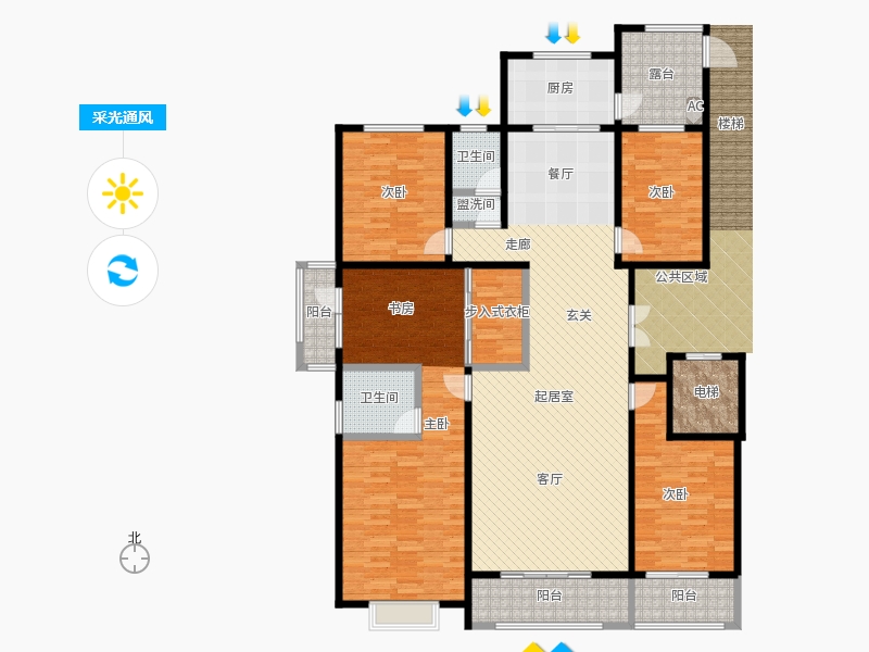 帝王國際4室2廳2衛(wèi)1廚204.00㎡采光通風圖