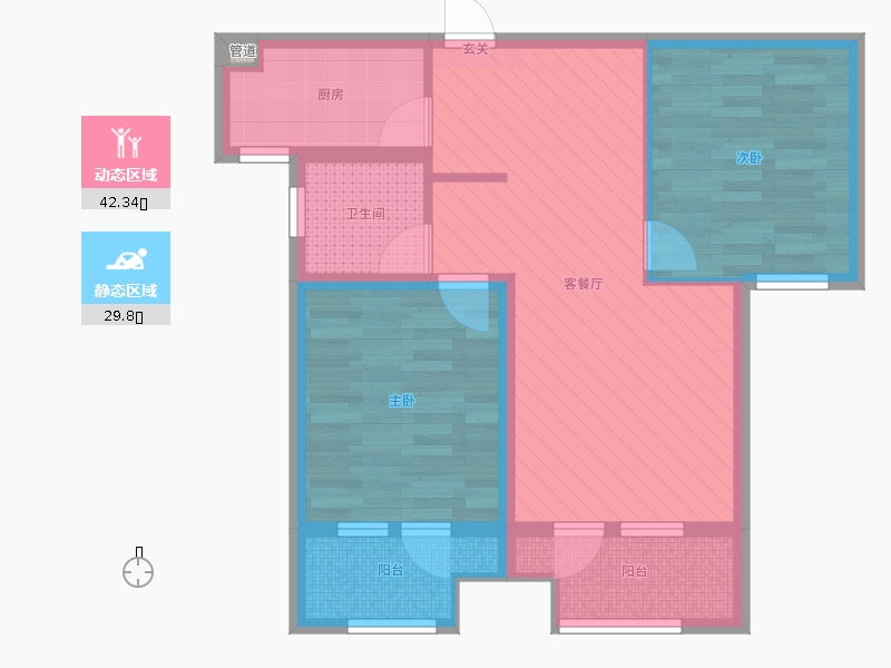 天下錦程花苑2室2廳1衛(wèi)1廚96.00㎡動靜分區(qū)圖